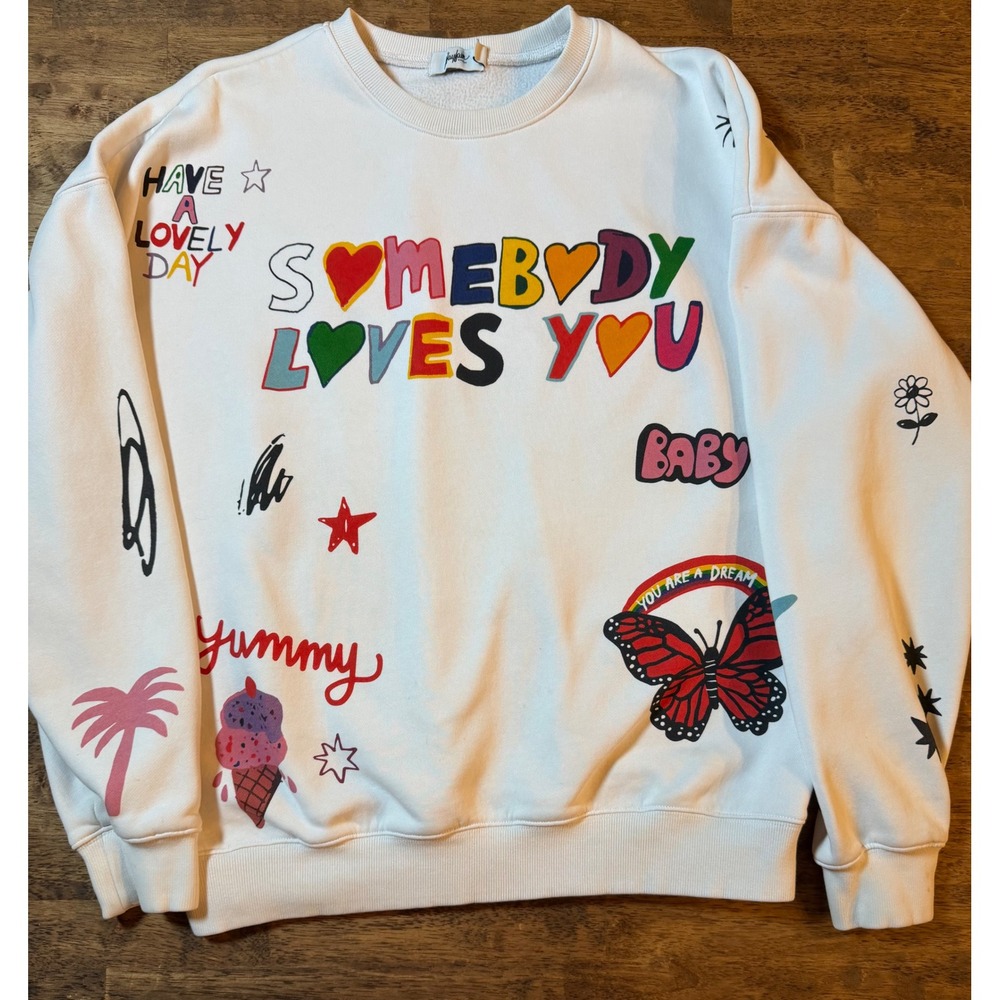 The Mayfair Group Scream Colour Somebody Loves You Graphic White Sweatshirt OS